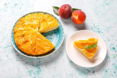 una rica receta de kuchen de duraznos