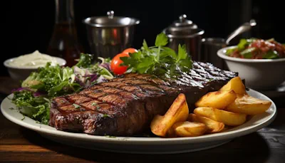 sabroso Filete Grillado con Papas Asadas